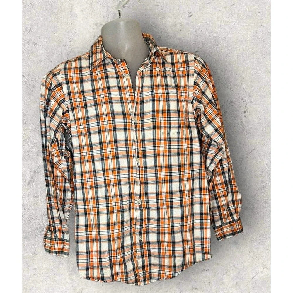 The Children’s Place Orange Plaid Button Up Long Sleeve Shirt Youth Size 14